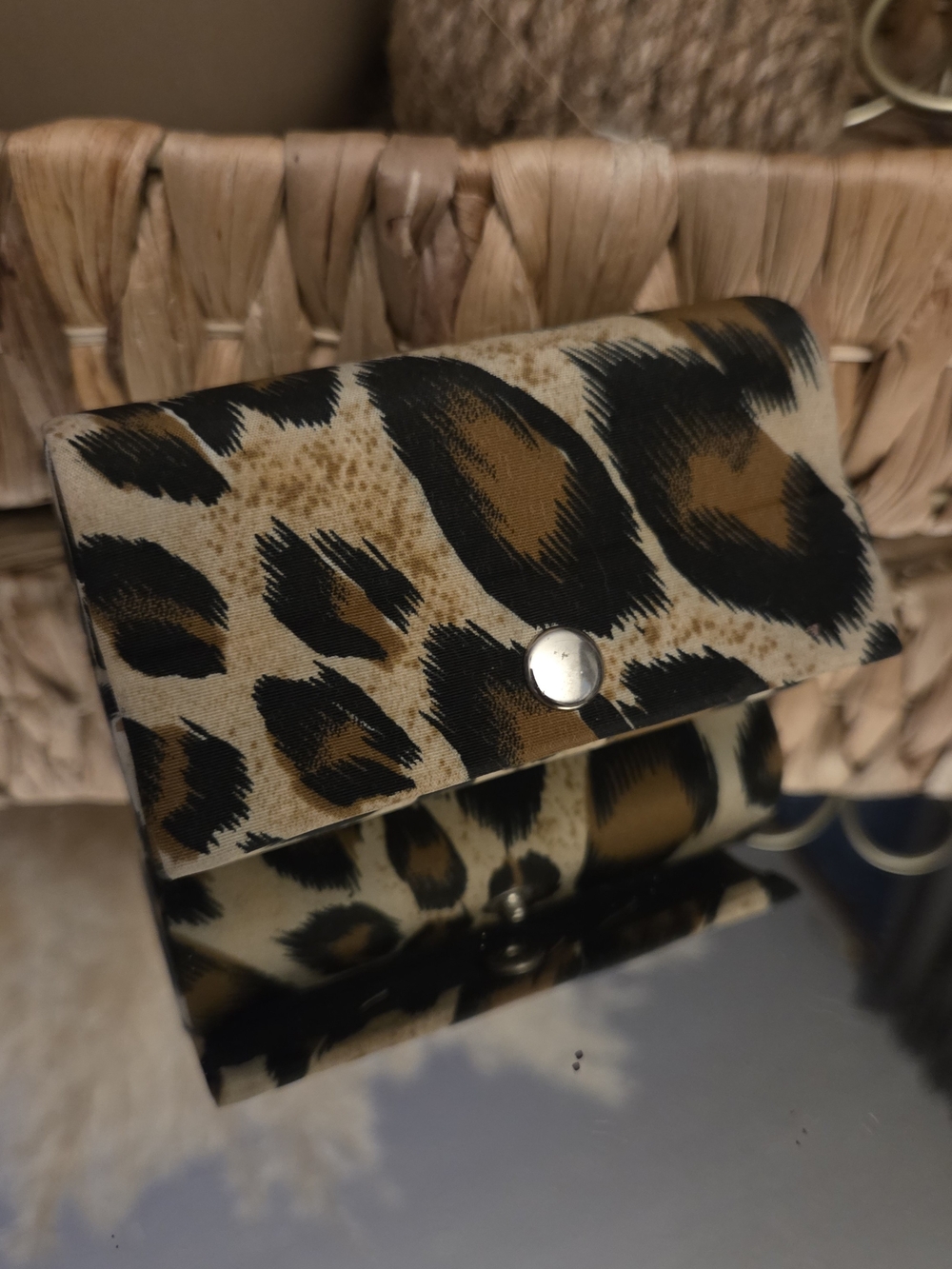 Leopard Print Double Lipstick Holder Travel Case Snap Closure